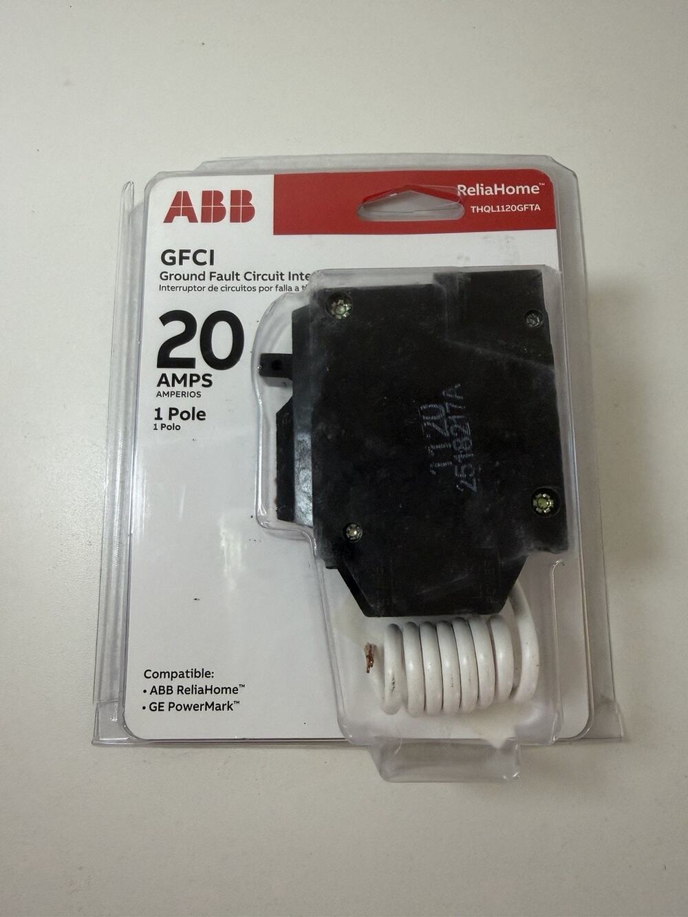 20 Amp GE ABB Single Pole Ground Fault Circuit Breaker Self-Test THQL1120GFTA